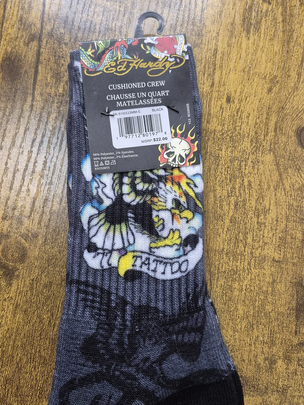 Ed Hardy Men’s Cushioned Crew Socks Tiger Flame 2-Pair Pack NWT